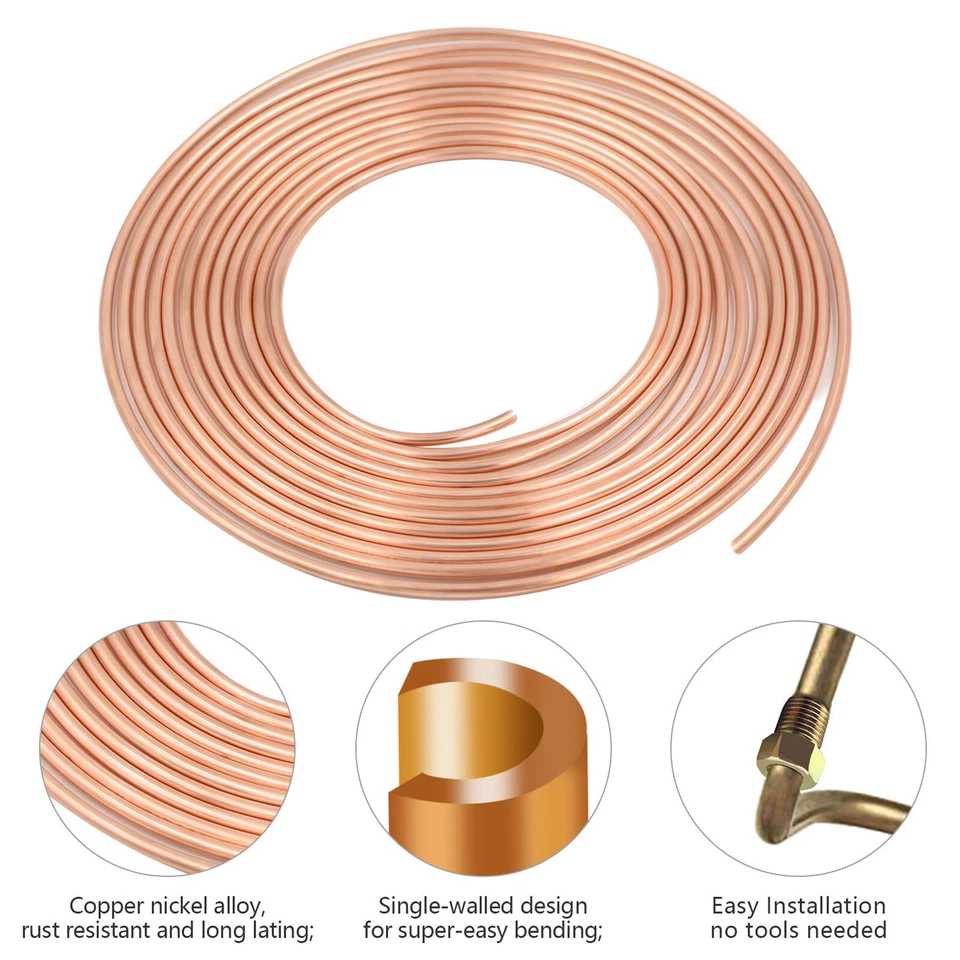 2x Copper Nickel Brake Line Tubing Kit 3/16 OD 25 FT Coil Roll All Size Fitting~ - Image 3 of 4