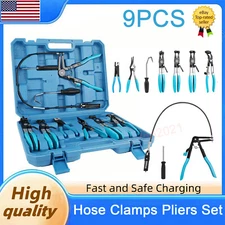 9PCS Hose Clamp Clip Plier Set Swivel Jaw Flat Angled Band Automotive Tools Blue
