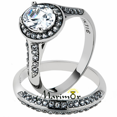 Ct Oval Cut Cubic Zirconia Stainless Steel Halo Wedding Ring Set Sz  5-10 - Main Image