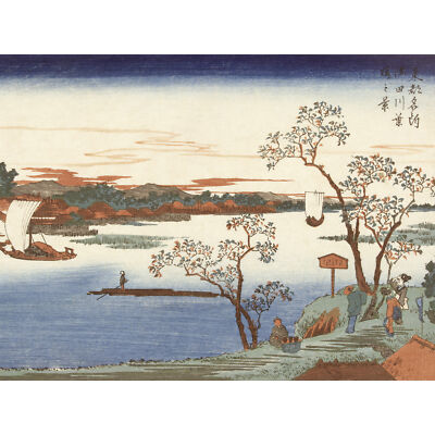 Hiroshige Kirschbäume im Blatt entlang des Sumida Flusses XL Wandbild Leinwandbild