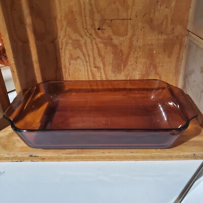 Vintage Anchor Hocking Amber Glass Baking Dish 