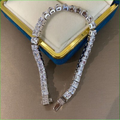 17Ctw Princess Cut VVS1 Moissanite Wedding Tennis Bracelet 14K White Gold Plated