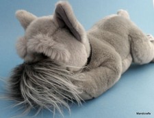 Russ Berrie Schnauzer Puppy Dog Grey Plush with Collar 12in Long Floppy Cuddly