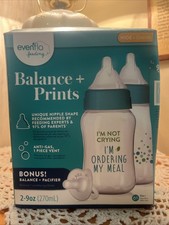 EVENFLO Balance Prints 2 9 oz Baby Bottles Pacifier NEW IN BOX NIB Anti-Gas Vent
