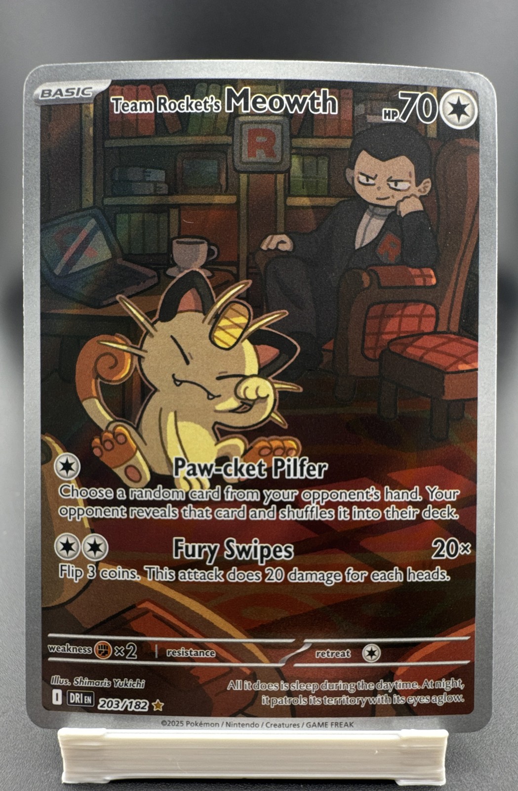 Pokemon Team Rocket's Meowth 203/182 Sv10: Destined Rivals Holo