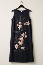 Luxury Silk Blend Nightgown Slip Dress Navy Pink Floral Print 92 Silk Size M B