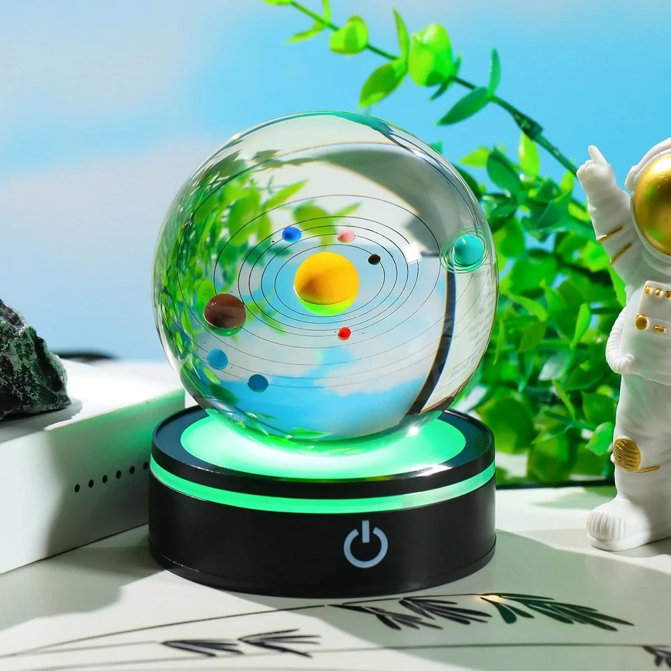 Sistema Solar YWHL 3D Modelo Bola de Cristal 80mm com Base de Luz, Modelo de Lâmpada Planeta - Imagem 2 de 4