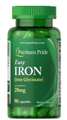 Puritan's Pride Easy Iron 28 mg (Iron Glycinate) - 90 Capsules