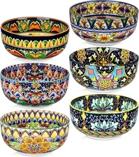 6-Piece 28 oz Bohemian Ceramic Bowls (Colorful, Dishwasher Safe)