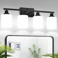 4-Light Bathroom Light Fixtures, Vanity Light with Milky White Shades, Matte