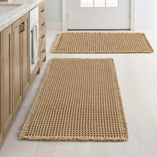 Set of 2 Waffle Bathroom Rugs, Boho Bath Rugs Non Slip Washable, Super Absorbent
