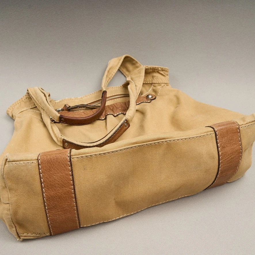 Bolso de Hombro Fossil Marrón Tostado Lona Cuero Cartera Foto 3 de 4