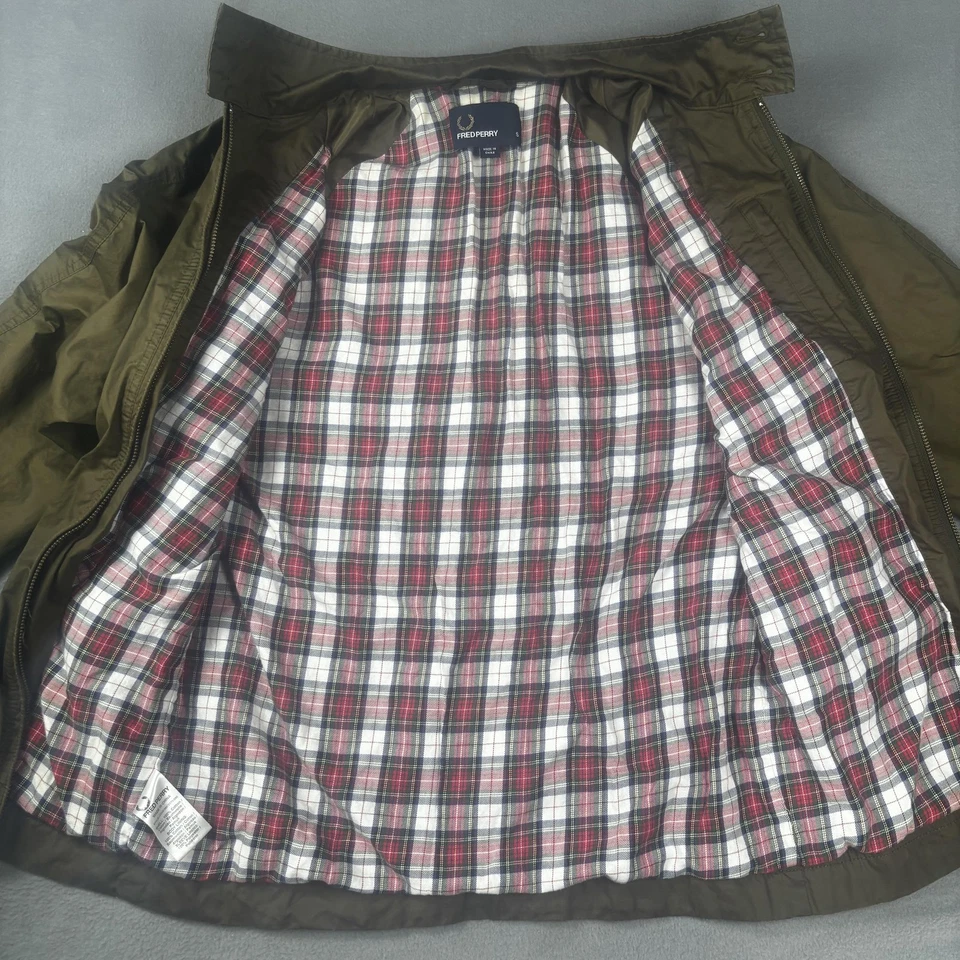 Jaqueta Fred Perry Masculina Pequena Verde Oliva Harrington Tartan Forrada Zíper Algodão - Imagem 4 de 4