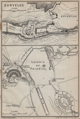 SYRAKUS SIRACUSA. Eurylos Festung & Theater Grundriss. Teatro 1912 alte Karte
