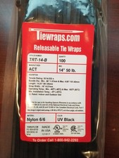 Releasable Reusable Cable Tie, 14.567 Long, .189 Wide, 50lb Tensil 2x 100 Pack