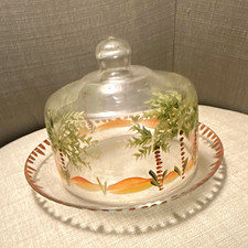 Clear Round Glass Cake Stand with Lid, Floral Garden Decorative Pattern