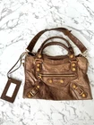 Balenciaga Giant City Handbag Shoulder Bag 2way Brown Leather Auth