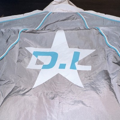 Dua Lipa Unisex L Gray/White/Blue Colorblock Full Zip Track Jacket Logo