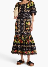 FARM Rio cocoa Paradise Maxi Dress SZ S 100% Cotton Anthropologie Boho Tropical