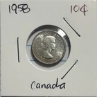 1958 Canada Silver Dime 10C Elizabeth II Young Head - World Silver Coin