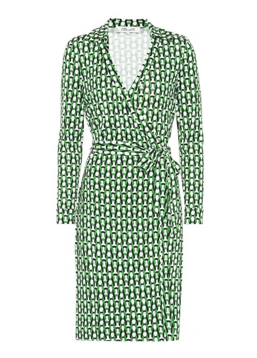 DIANE VON FURSTENBERG JEANNE Two GREEN SILK Jersey WRAP DRESS 8 $498 | eBay