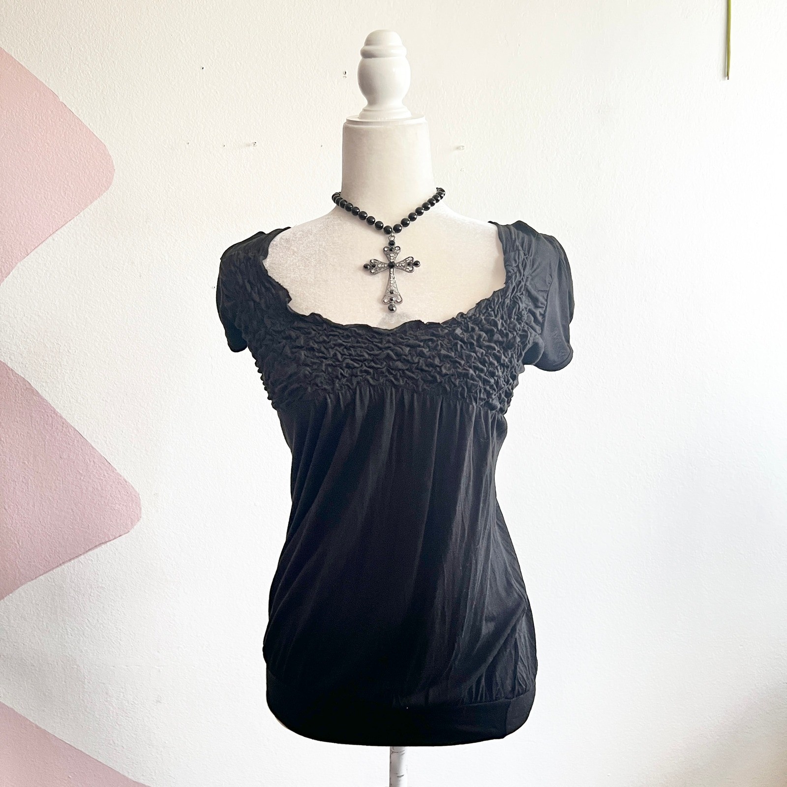 Vintage Black Babydoll Top Victorian Academia Goth Whimsigoth Witchy Small