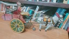 VERY NICE VINTAGE 1920'S  MARX WIND UP TIN LITHO BALKY MULE w/ MILK CANS