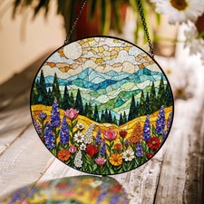 Mountain Wildflower Suncatcher Stained Glass Window Hanging Nature Art Gift