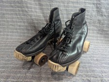Vtg Chicago Roller Skate Co Black Leather Quad Skates Hyde Betty Lytle Mens 7