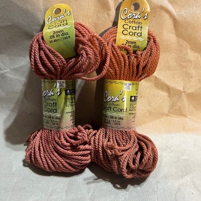 Cora's 2mm Cotton Craft Cord Brick Red 100ft 2 Skeins CCC214 HL BRICK