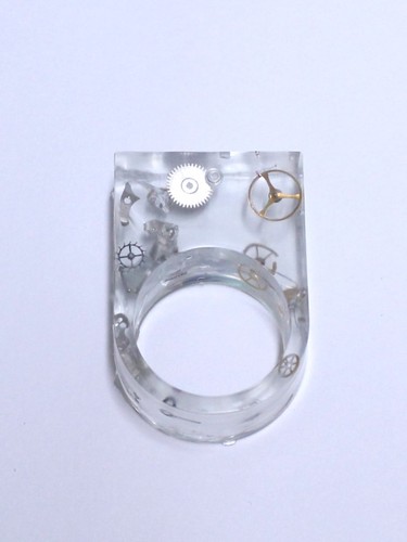 Steampunk Orologio Vintage Movimento Resina Intarsiato Anello Personalizzato Misura 6-11 - Foto 3 di 4