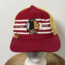 VTG Super Stripe ADJ NFL Washington Redskins Mesh Snapback Hat Trucker USA Made