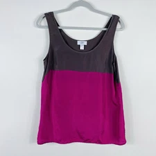 Ann Taylor LOFT Size Medium 100% Silk Color Block Tank Top Taupe Pink Scoop Neck