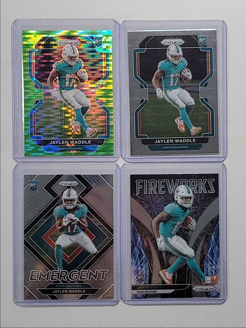 [4] JAYLEN WADDLE 2021 PRIZM FIREWORKS ROOKIE NEON GREEN PULSAR RC Q3628