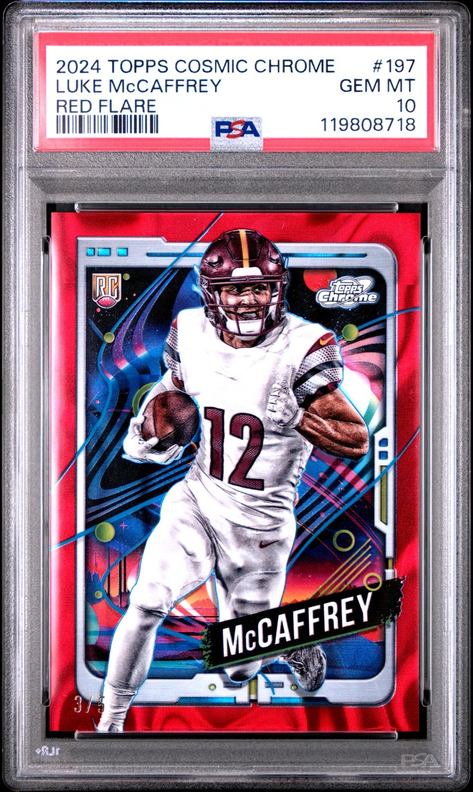 2024 COSMIC CHROME LUKE McCAFFREY RED FLARE REFRACTOR RC ROOKIE #/5 PSA 10 POP 1