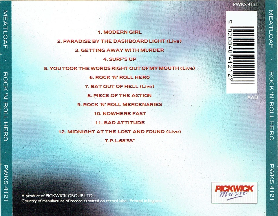 (CD) Meat Loaf – Rock 'N' Roll Hero - Modern Girl, Bat Out Of Hell, u.v.a. - Bild 2 von 2