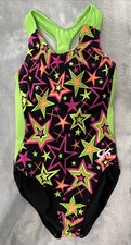 GK Elite Neon Stars Lime Pink Racer Back Gymnastics Leotard Child Large CS