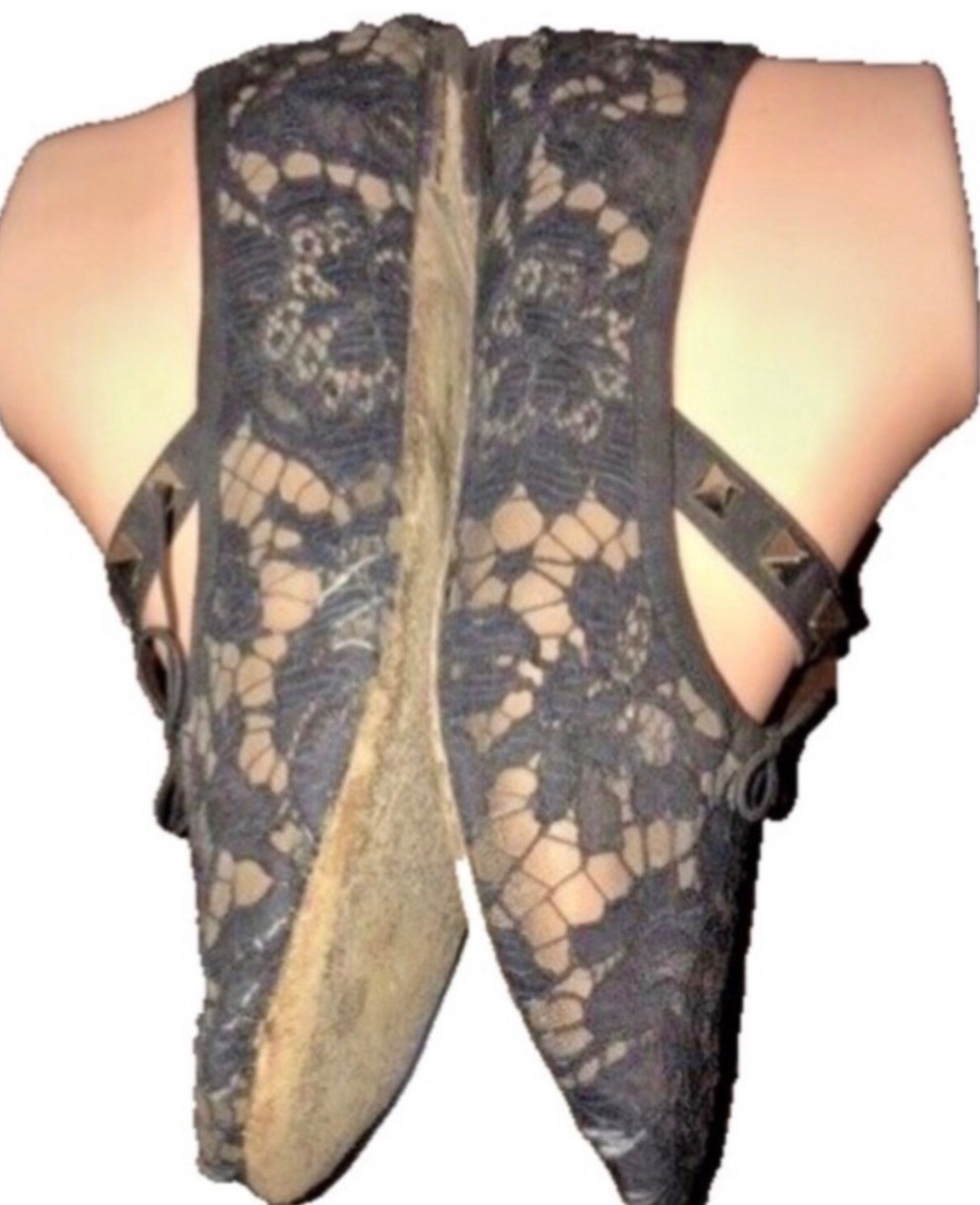 VALENTINO GARAVANI Lace Ballet Flat Shoe with RockStud & Bow BLACK Size 37 thumbnail 9