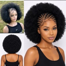 Braided Cornrow Human Hair Afro Wig. It  s Made On A Full Lace Wig. Women  s Wig.