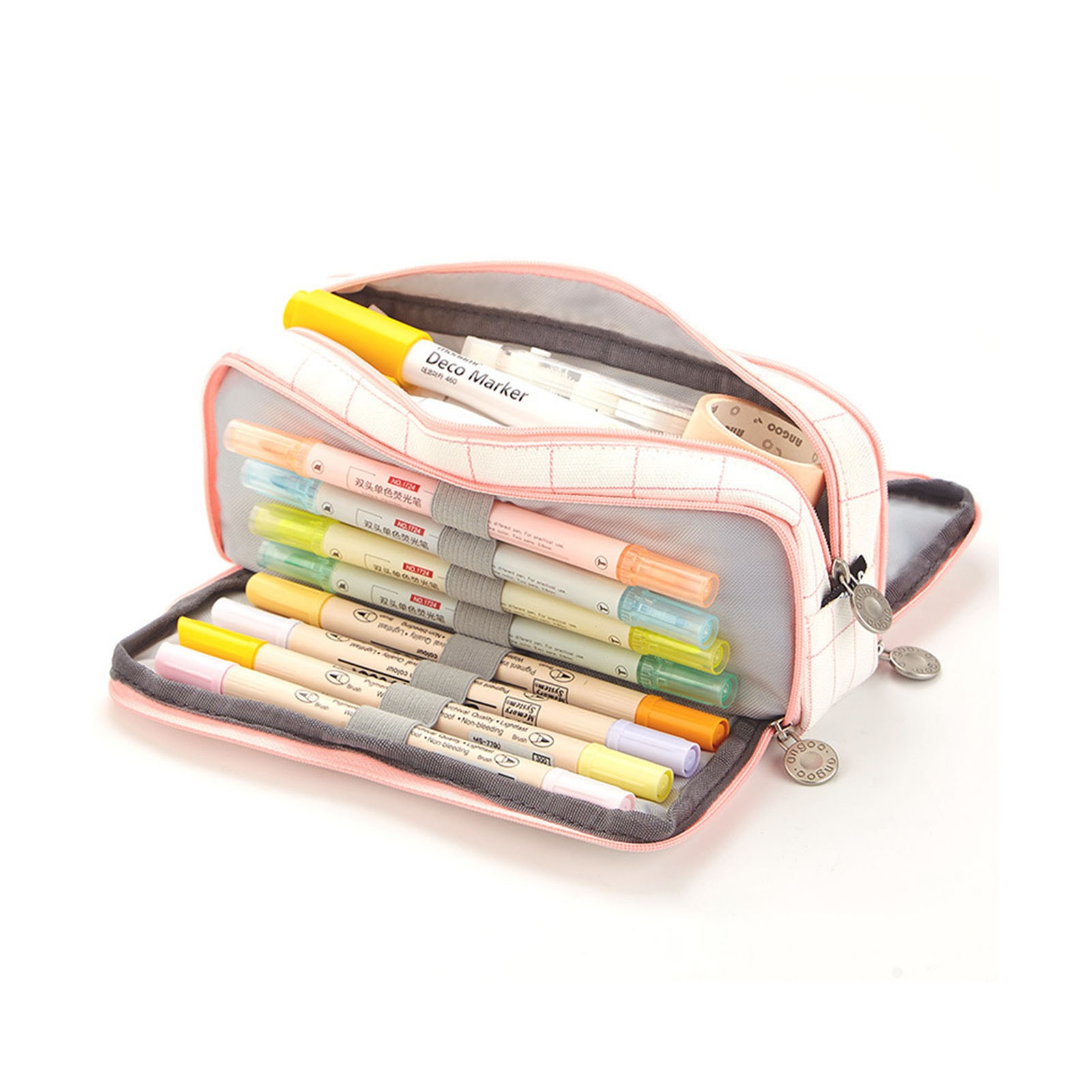 Large Capacity Canvas Pencil Case Multi Pocket Double Opening For Student School