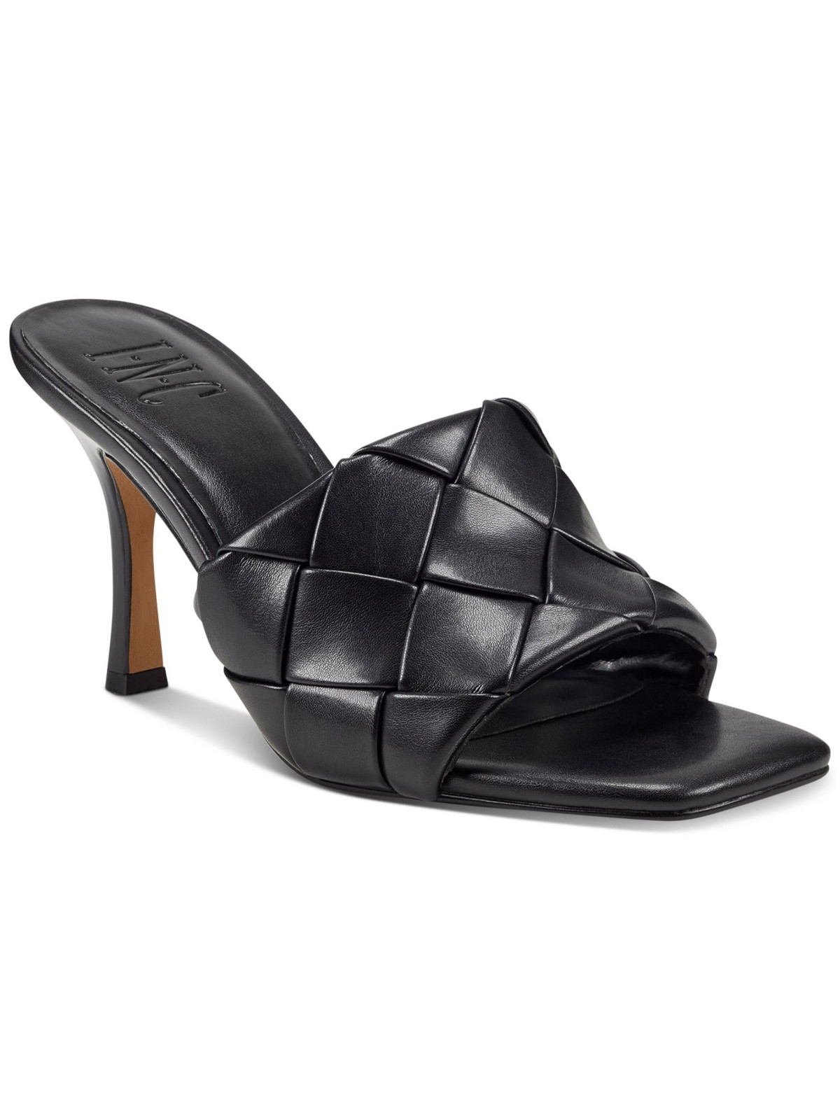 INC Womens Black Woven Liah Square Toe Stiletto Slip On Dress Sandals 6 M