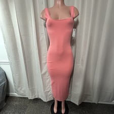 Good American Square Neck Bodycon Maxi Dress Women's Size S Coral Back Slit NWT