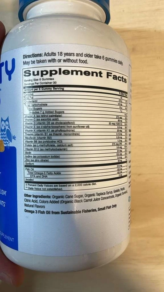 Gomitas multivitamínicas Smartypants D3 C B12 B6 A K zinc Omega 3 biotina 180 quilates  Foto 3 de 3