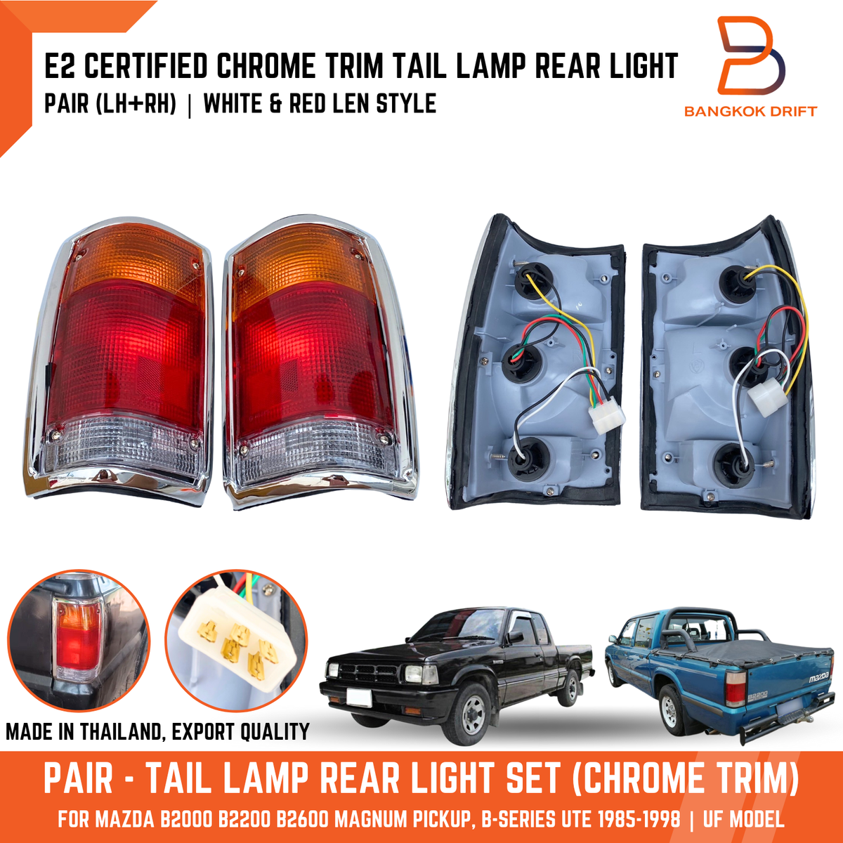 Pair Chrome Trim Tail Lights Rear Lamps Fit Mazda B2000 B2200