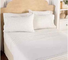 Home Reflections Flannel Sheet Set w/ Extra Cases-Gray Check-Full-NWT-H473897