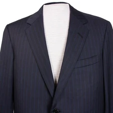 Oxxford Clothes Gibbons Mens 44R Wool Blue Pinstripe Logo Liner Coat Suit Jacket