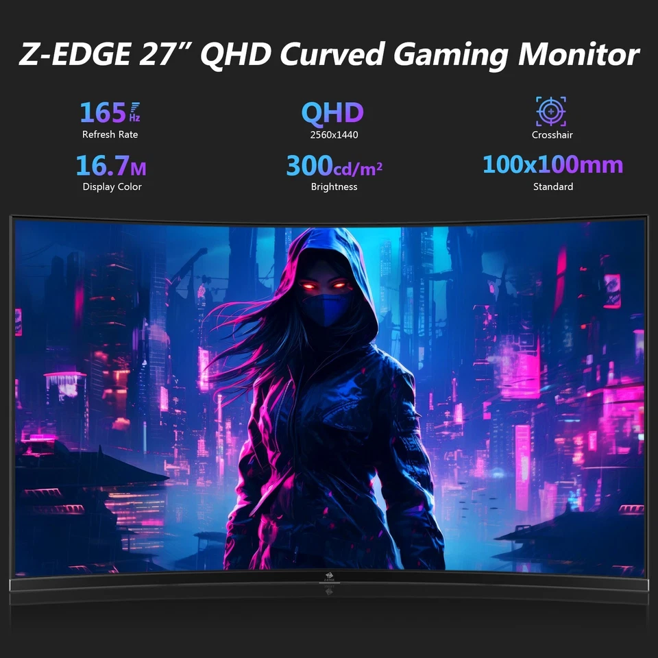 Z-EDGE UG27Q 27" 2K 2560x1440 QHD 165Hz 1ms Curved Gaming Monitor, FreeSync - Image 4 of 4