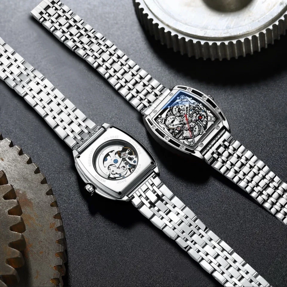 Reloj CHENXI Hombre Esqueleto Automático Mecánico Forma Tonneau Impermeable Regalo Foto 3 de 4