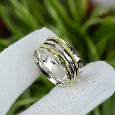 Three Tone Solid 925 Sterling Silver Spinner Handmade Ring Gifts For Birthday