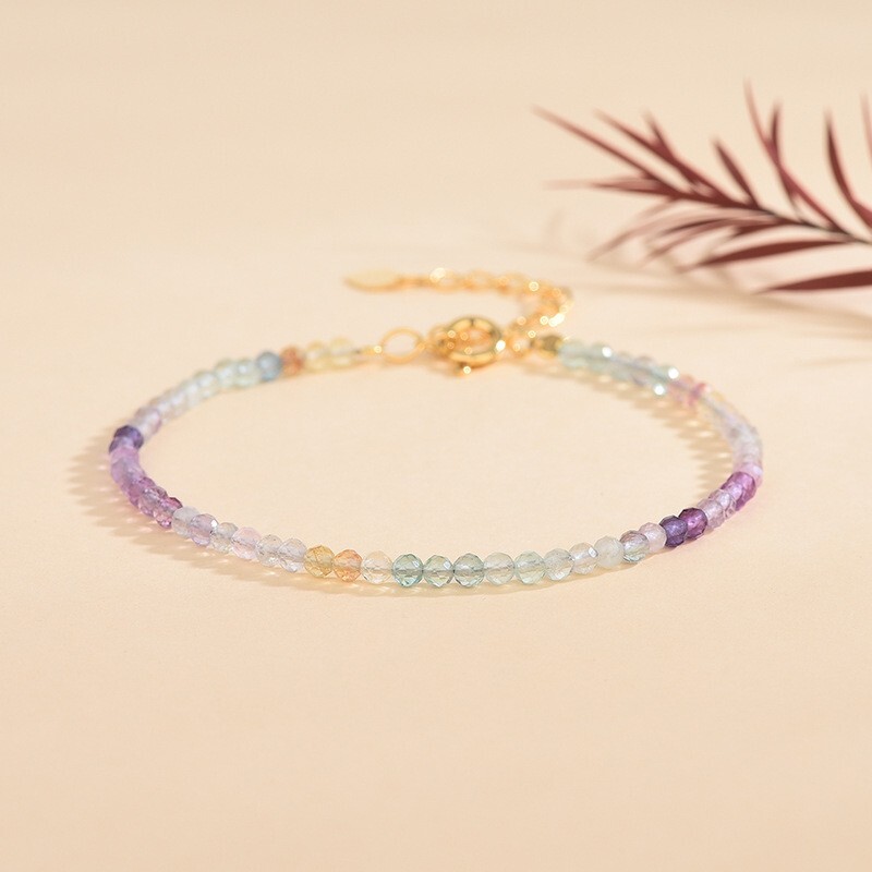 Natural Purple Fluorite Dainty Bracelet Rainbow Crystal Bracelet Minimalist